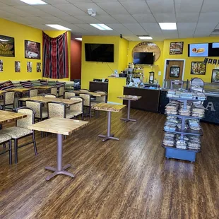 tables and chairs in a restaurant