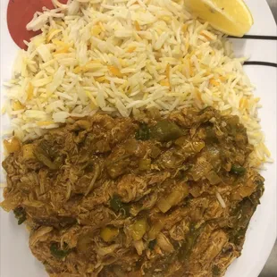 a plate of chicken and rice