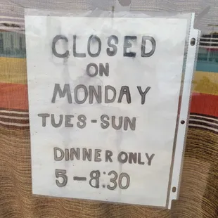 New hours. Not open for lunch (as of 8/7/21)