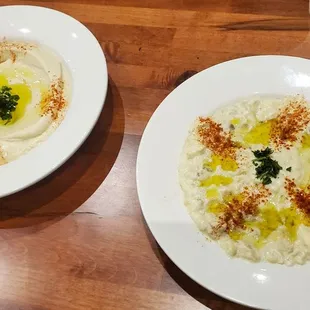 two plates of food on a table