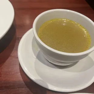 Veggie soup (hair to the left on plate). It was inside the soup.