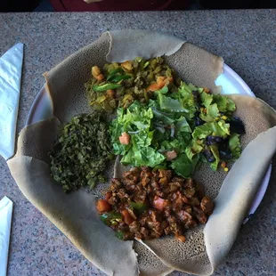 Lamb, beef, mustard green and some veggie mix