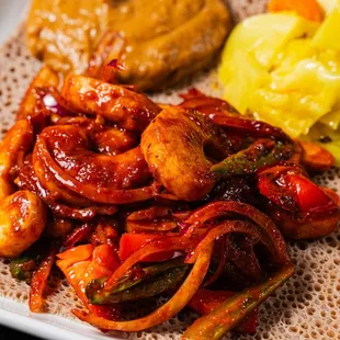 Made with mung bean, seaweed, vegan kosher and Hala certified. Has no shellfish, gluten, or soy allergens. Sauteed in olive oil, roasted gar