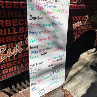 a menu for a restaurant