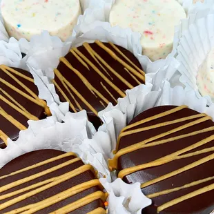 chocolate covered Oreos 
- Peanut Butter
- Fruity Pebbles

2 for $6 // 1 for $3