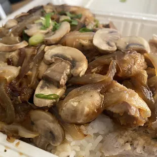 PCG: Pork Chops and Steak with Sautéed Mushrooms and Onions...