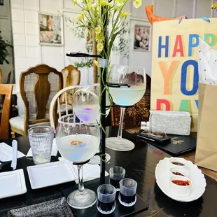 Delicious sake margarita drink before the violet shot transformation!