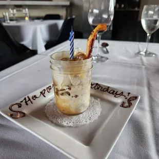 whiskey caramel sundae with candied bacon
