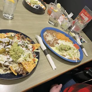Loaded Nachos and enchiladas platter