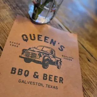 ows a menu on a table