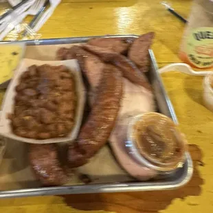 Jalapeño sausage, smoked turkey, barbecue baked beans Yum