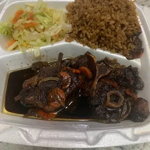 a meal in a styrofoam container