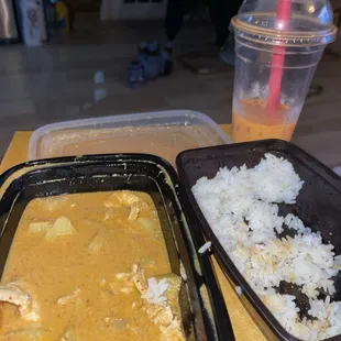 Chicken Massaman Curry and Thai Milk Tea