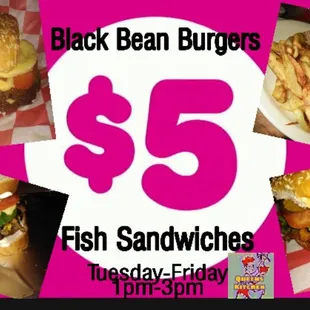 Options: Black Bean Burger, Fish (Basa, Catfish, Salmon Sandwich, BBQ Mushroom Sandwich, Jackfruit Sandwich, Veggie Burger