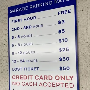 Parking rates. 10/6/22 (Note : No CASH!-credit card only_