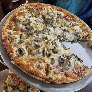 Small pizza with pepperoni and mushroom.