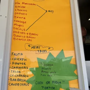 a menu on a window