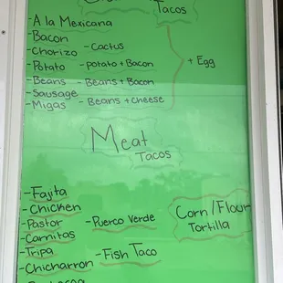 Taco menu