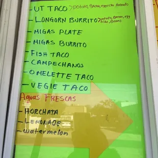 a menu in a window