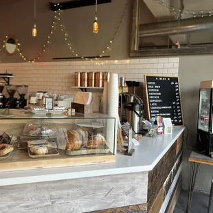 a counter with pastries and pastries