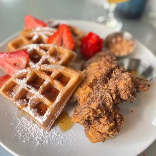 Chicken and waffles, shareable for sure!