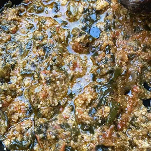 a close up of a cooked dish