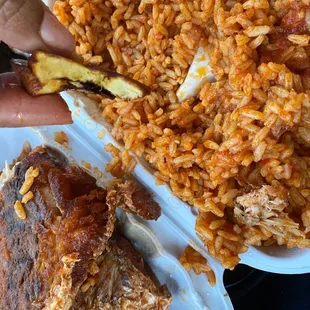 a plate of rice and meat