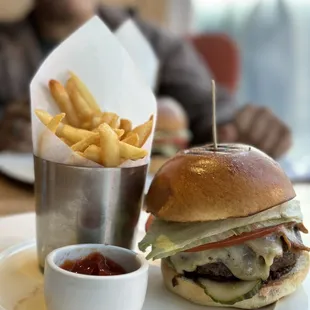 Burger with the works &amp; fries