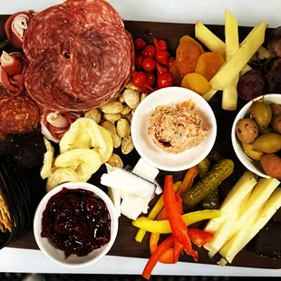 Charcuterie board with 3 chef chosen meats and cheeses