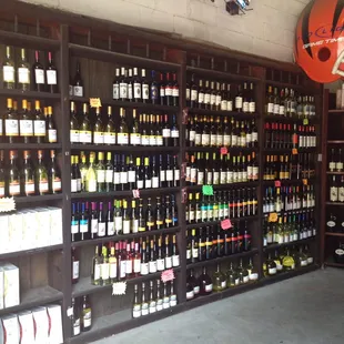 a wall of wine bottles
