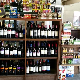 shelves of wine in a store