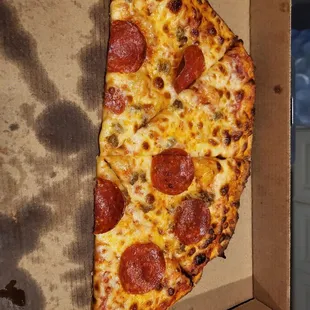 a slice of pepperoni pizza