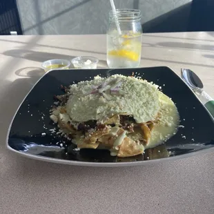 Tried the chilaquiles with green sauce, chorizo and two over medium eggs and I have to admit it was perfect with all the flavors going on.
