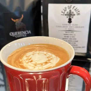 Leap of faith is our go to for traditional dark roast espresso based drinks.