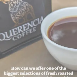 a cup of coffee and a bag of coffee