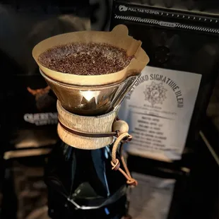 Pour over with daily grind.  The bloom says it all!