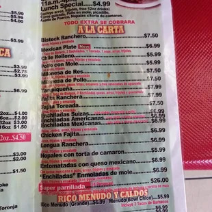 menu