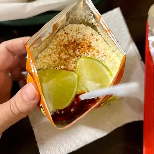 Corn with Spicy Cheetos in a bag