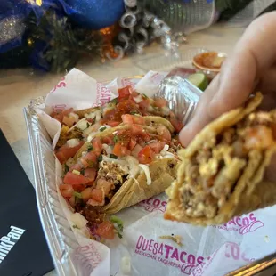 Breakfast tacos with corn tortillas.