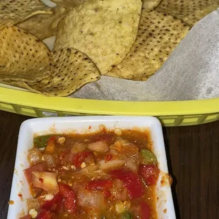 Complementary spicy Salsa and Chips