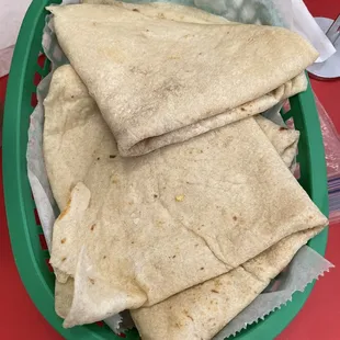 Delicious flour tortillas the size of a dinner plate.