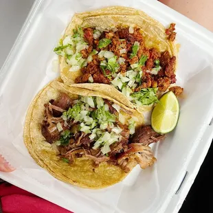 Carnitas and barbacoa tacos @ the food truck
