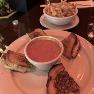 Jeremy's mom's grilled cheese. Excellent. Comes with tots if you'd prefer. Soup a little extra. Worth it.