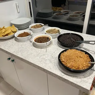 Black beans, rice and a variety of meat to choose from. Great to build your own!
