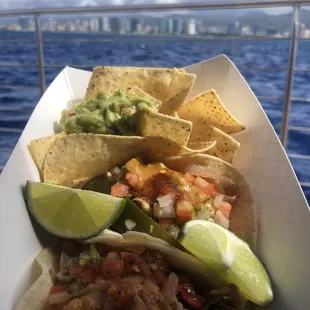 Tacos served on the catamaran
