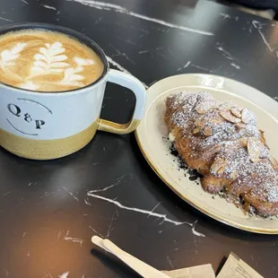 Latte and almond croissant