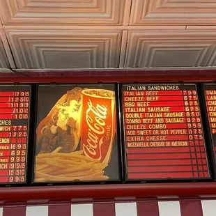 a coca cola menu