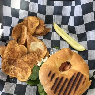 Chicken salad on a croissant with house made chips and house made Ranch dip.