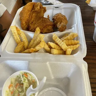 3 pc mixed w fries and cole slaw