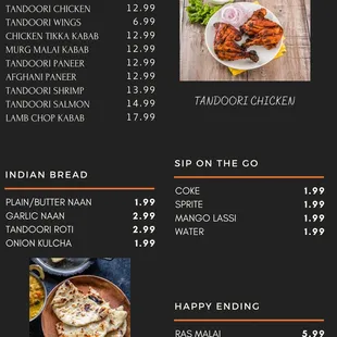 the menu of the restaurant